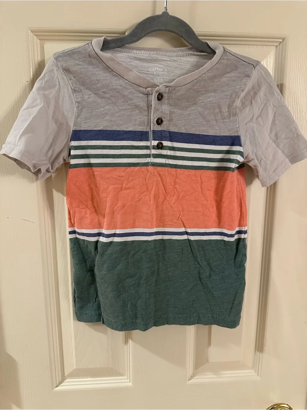 Carter's Short Sleeve Henley Tee - Coral, Green & Gray